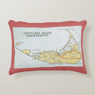 Almofada Decorativa Travesseiro do mapa de Nantucket no vermelho de