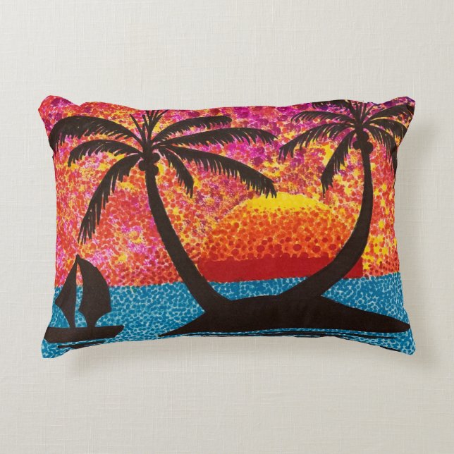 Almofada Decorativa Travesseiro - Ilha Tropical Sunset (Frente)