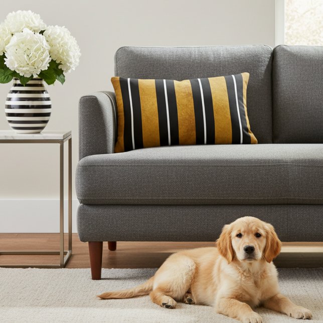 Almofada Decorativa Travesseiro na moda preto branco e Dourado com des (Gold black and white accent pillow!)