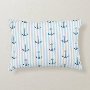 Almofada Decorativa Travesseiro Náutico de Faixa Azul Ancorante