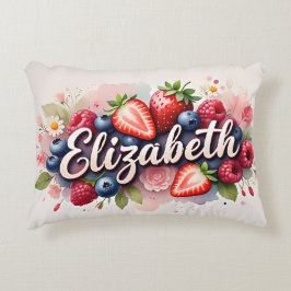 Almofada Decorativa Travesseiro personalizado Berry Floral Name - Eliz