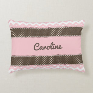 Almofada Decorativa Travesseiro personalizado do bebê - rosa e Brown