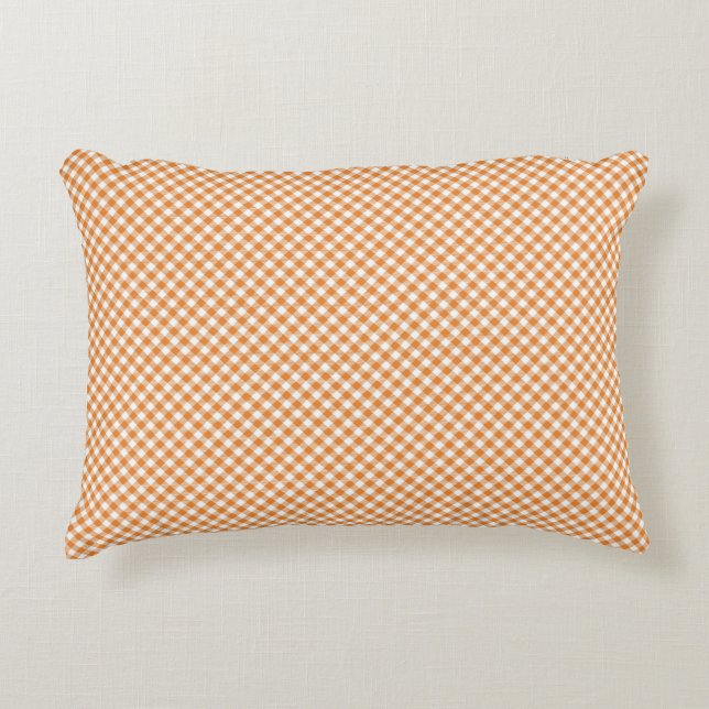 Almofada Decorativa Travesseiro retangular xadrez laranja e branco (Frente)