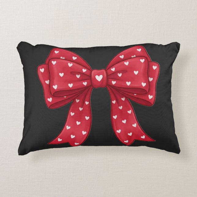 Almofada Decorativa Trendy Coquette Red Ribbon Bow with White Hearts (Frente)