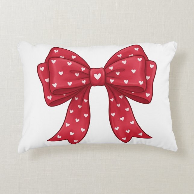 Almofada Decorativa Trendy Coquette Red Ribbon Bow with White Hearts (Frente)