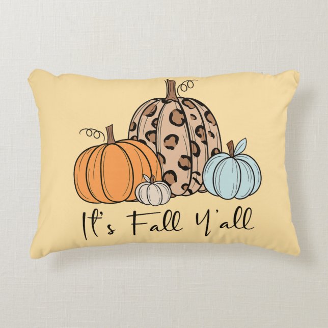 Almofada Decorativa Trendy Fall Pumpkin | "É Queda Y'all" Cotação (Frente)