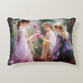 Almofada Decorativa Três garotas brincando num jardim