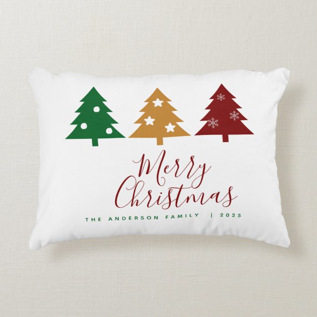 Almofada Decorativa Três Pinheiros Flocos de Neve Estrelas Feliz Natal (Frente)