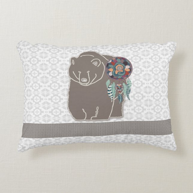 Almofada Decorativa Tribal de Urso Inspirado Americano de Dois Lados (Frente)