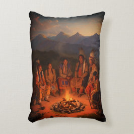Almofada Decorativa Tribo Nativa Americana Sentada ao Redor de uma Fog