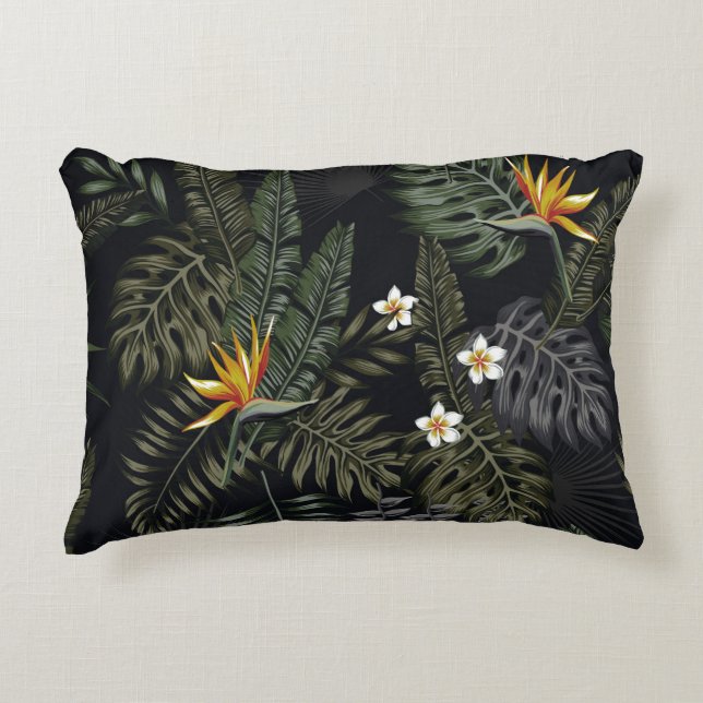Almofada Decorativa Tropical leaves and flowers in the night style. Se (Frente)