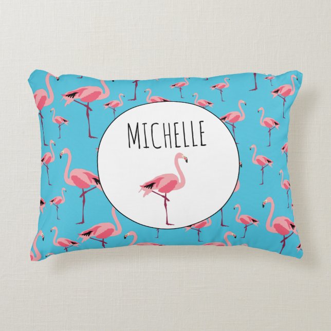 Almofada Decorativa Tropical Summer Pink Flamingo Pattern (Frente)