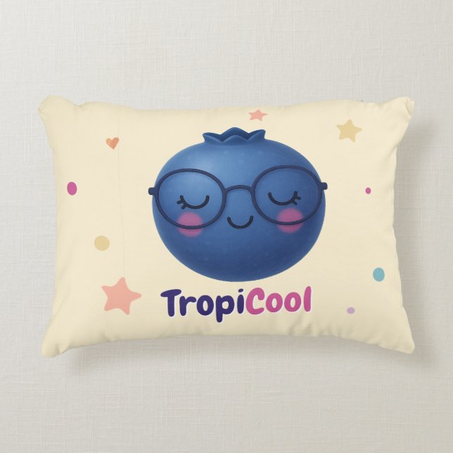 Almofada Decorativa TropiCool Blueberry - Fruta Kawaii (Frente)