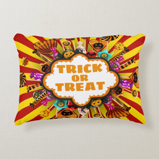 Almofada Decorativa Truque de Halloween ou Trate doces e doces. Outono (Frente)