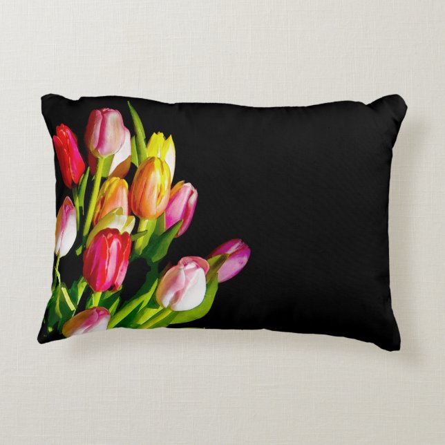 Almofada Decorativa Tulip Painting - Arte Flor Original (Verso)