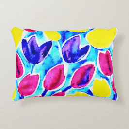 Almofada Decorativa Tulipas de kraft de aquarelas com padrão colorido