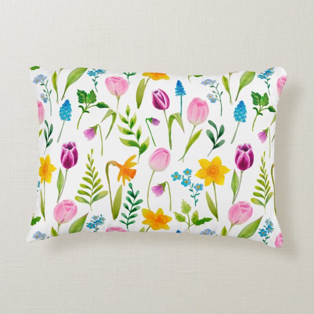 Almofada Decorativa Tulipas Flor Padrão Sem Costura (Verso)