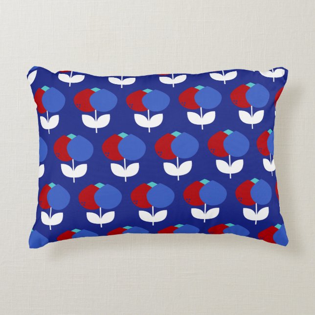 Almofada Decorativa Tulipas Geométricas Vermelho e Azul (Frente)
