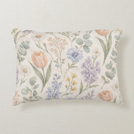 Almofada Decorativa Tulipas Lilases Aquarela de Prado de Primavera com
