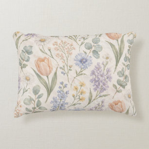 Almofada Decorativa Tulipas Lilases Aquarela de Prado de Primavera com