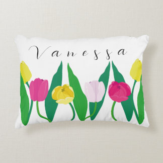 Almofada Decorativa Tulipas Rosa Amarelo Roxo Verde Moderno Personaliz