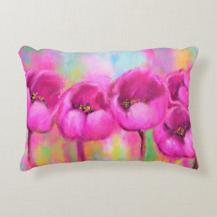 Almofada Decorativa Tulipas Rosa Púrpuras - Pintura Original de Prima
