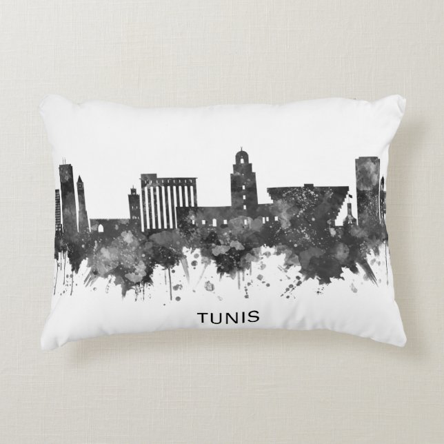 Almofada Decorativa Tunis Tunísia Skyline BW (Frente)