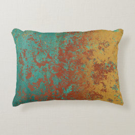 Almofada Decorativa Turquesa de Cobre Textura Castanho Azul Laranja