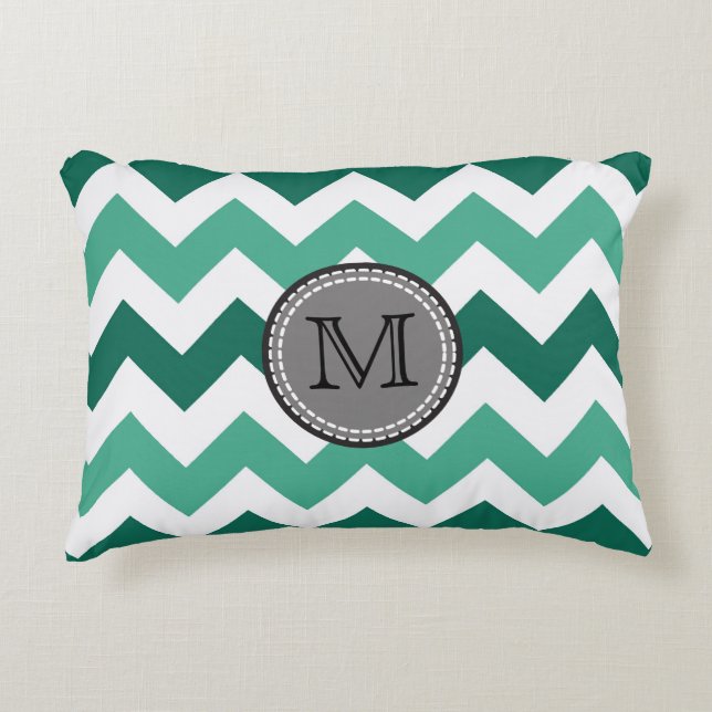 Almofada Decorativa Turquesa e Mint Chevron Zigzag Monograma (Frente)