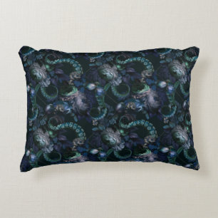 Almofada Decorativa Turquesa Gótica Cthulhu Tentáculo Com Flores
