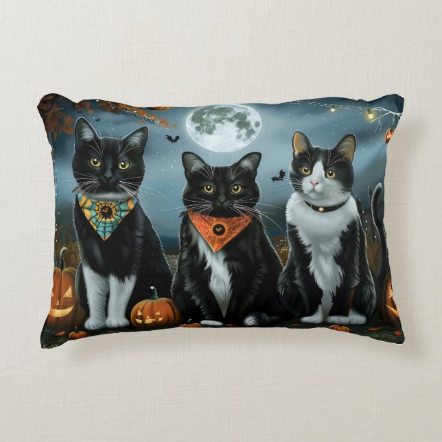 Almofada Decorativa Tuxedo Cat Halloween Spooky (Frente)