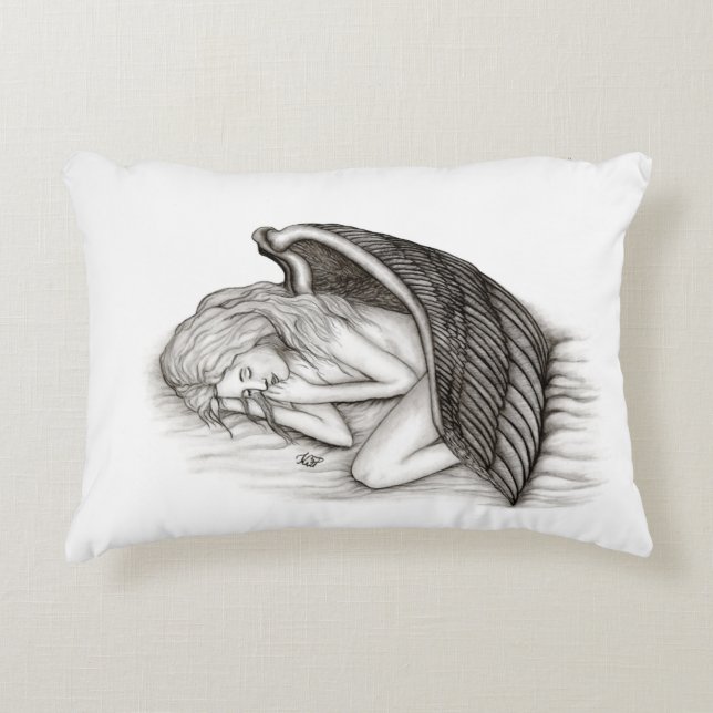 Almofada Decorativa Um anjo adormecido, Design preto e branco (Frente)