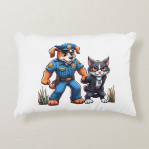 Almofada Decorativa um cão de polícia e um gato malvado - humor