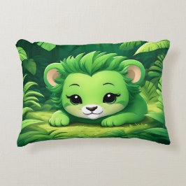 Almofada Decorativa Um leão verde no Travesseiro da selva