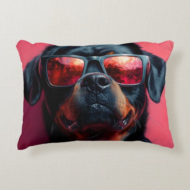 Almofada Decorativa Um rottweiler maneiro com óculos de sol (Frente)