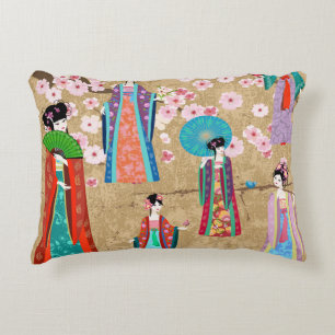 Almofada Decorativa Uma garota oriental em retro figurapanese, chinesa