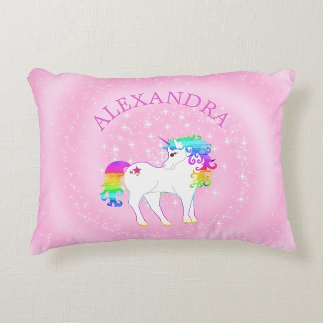 Almofada Decorativa Unicórn Rainbow Pink Cute Personalizado (Frente)