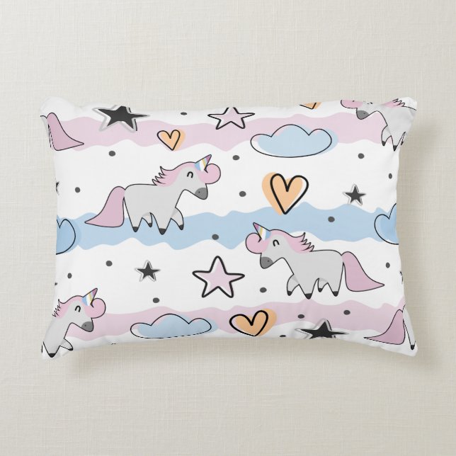 Almofada Decorativa Unicorns and stars pattern (Frente)