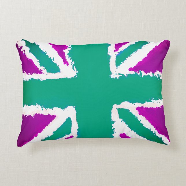 Almofada Decorativa Union Jack Art Purple Green Tones Home Decor (Frente)