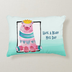 Almofada Decorativa Ursa Adorável em Aquarela Tenha um Dia Muito Feliz