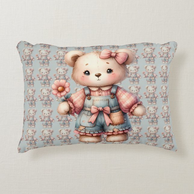 Almofada Decorativa Urso de Pastel, Segurando Sobremesas para Vestir F (Frente)