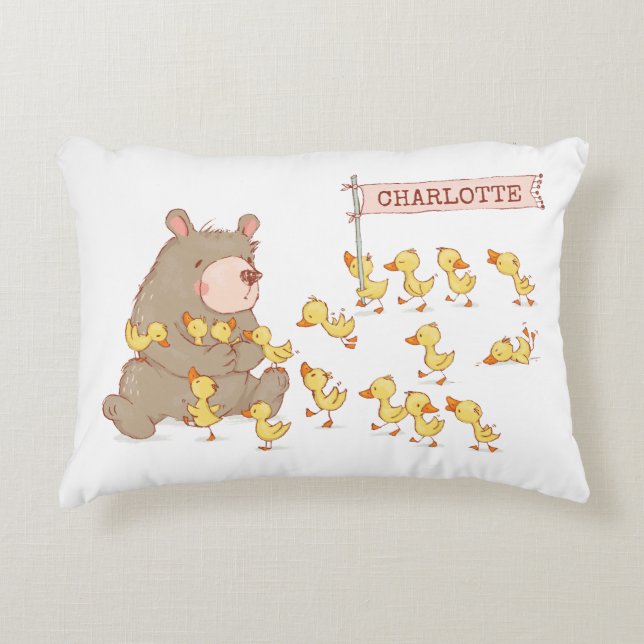 Almofada Decorativa Urso e Patos com Fundo Branco (Frente)
