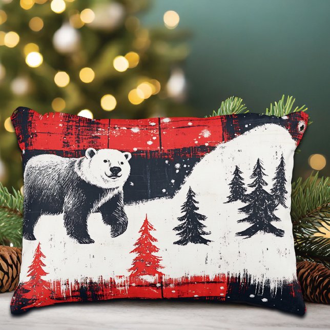 Almofada Decorativa Urso Polar das Xadrezes de Buffalo Vermelho (Criador carregado)