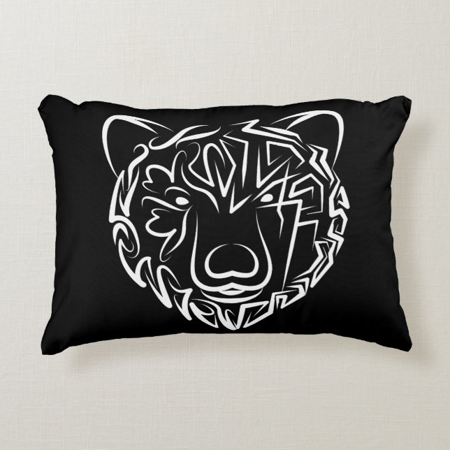 Almofada Decorativa Urso Tribal Negro e Branco (Frente)