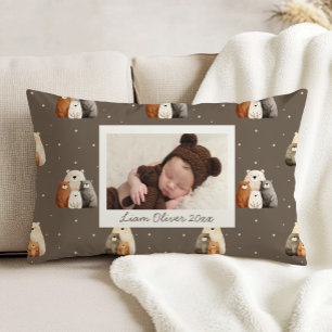 Almofada Decorativa Ursos de Madeira Marrom Padrão Foto Personalizada
