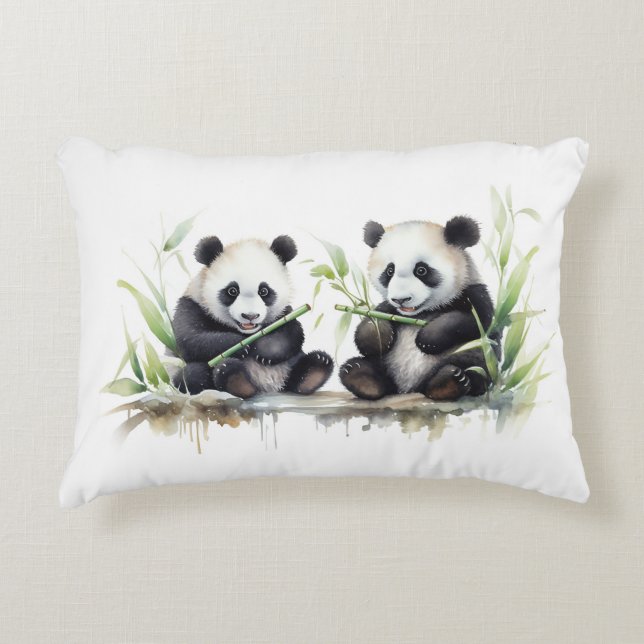 Almofada Decorativa Ursos Panda de Aquarela (Frente)