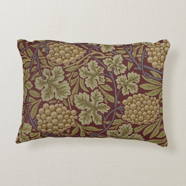 Almofada Decorativa Uva de Videira Arte Verde Vermelho William Morris (Verso)