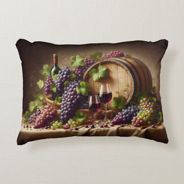 Almofada Decorativa Uvas e Vinho Ainda Vidas (Frente)