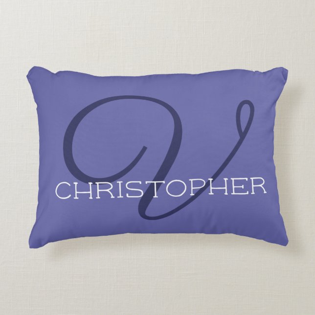 Almofada Decorativa V Monograma de Nome de Caligrafia Inicial (Frente)