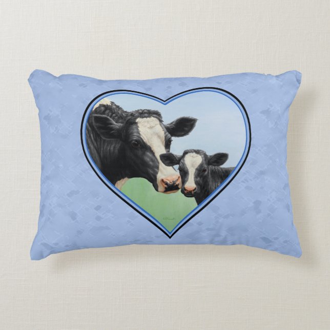 Almofada Decorativa Vaca Holstein e Coração Azul-Vitelo (Frente)